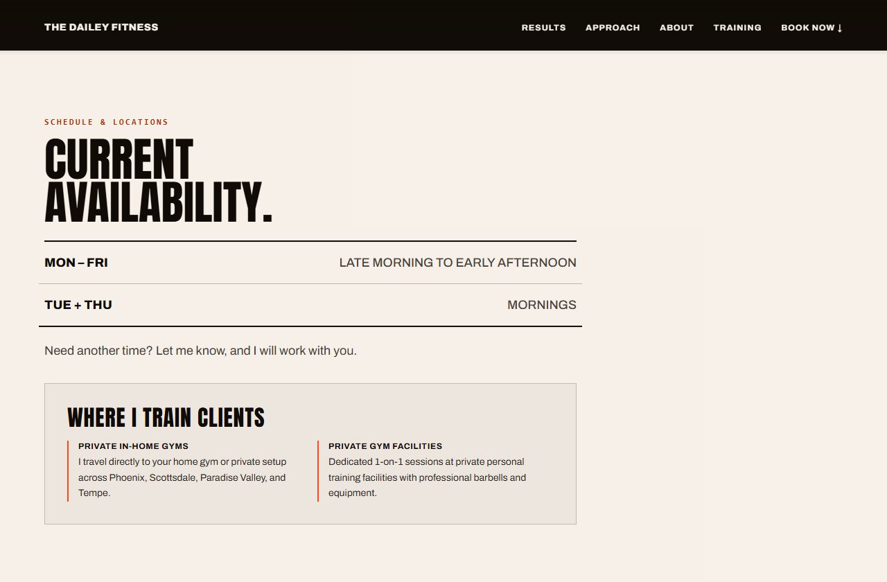 The Dailey Fitness availability and contact section